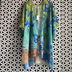 Blue-Green Chiffon Iris Kimono
